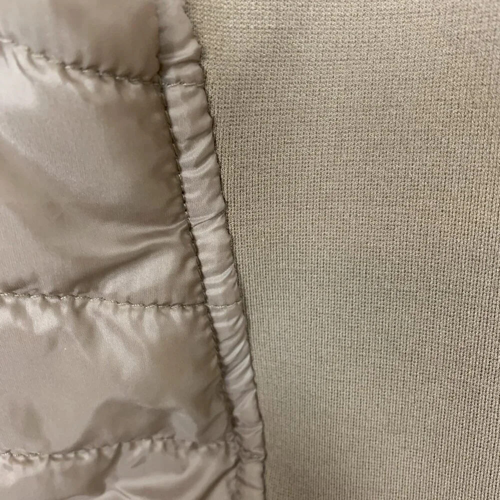 Susan Graver Womens XL Quilted Jacket Ponte Side Panels Zip Pockets Tan Puffer - Picture 8 of 14